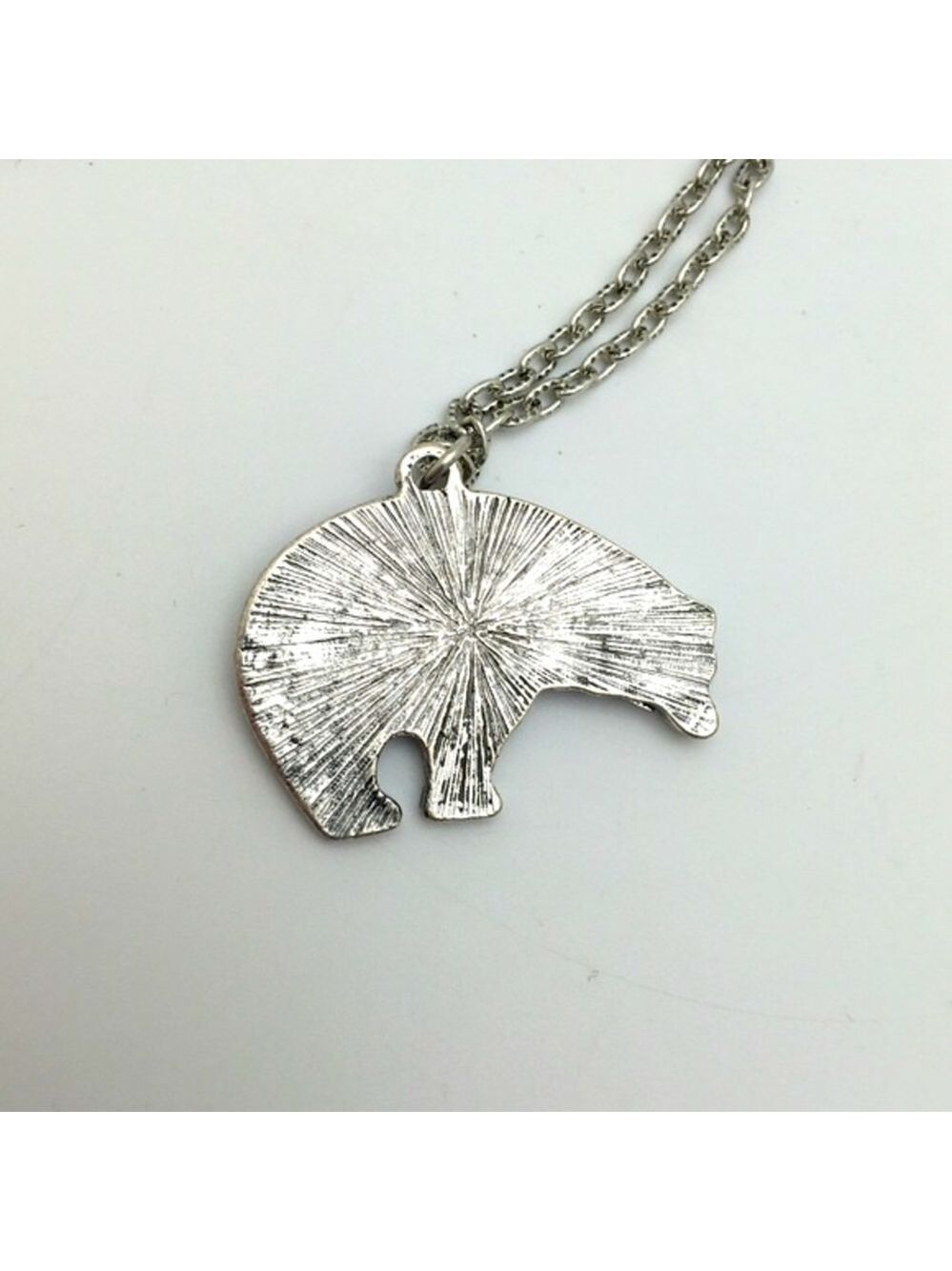 Antiqued Silver Bear Pendant Turquoise Accent Necklace - Picture 6 of 9